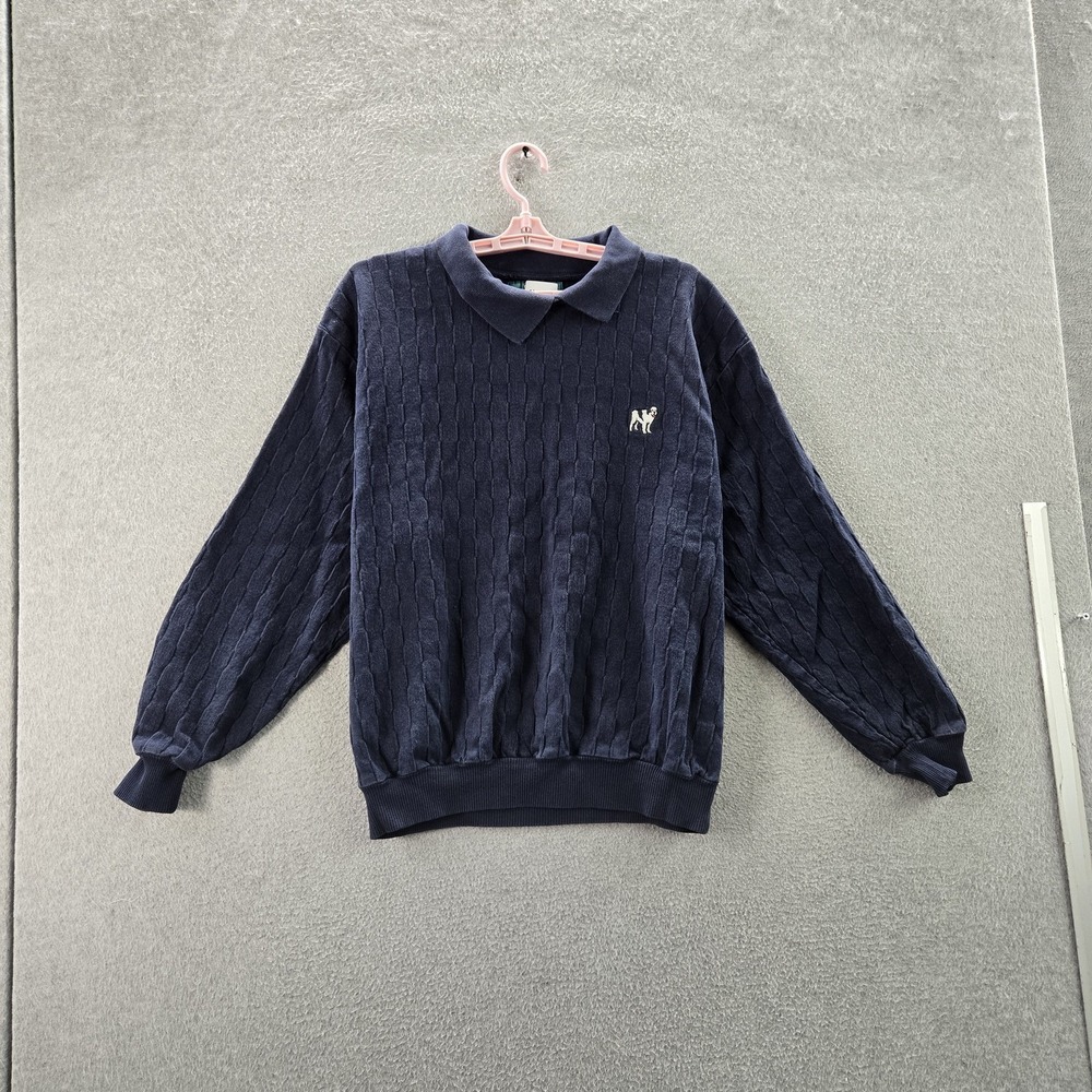 VINTAGE Big Dogs Men Sweater M Blue‎ 90s Embroidered Dog Collared Pullover